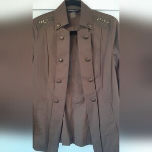 Nygard Army Green Button-Up Jacket with Fashion Embellishment On Front Shoulder